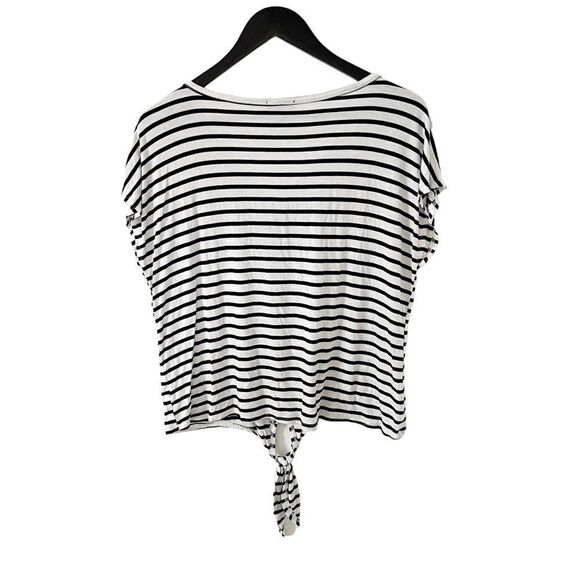 U2B Black White Striped Front Tie Short Sleeve T-shirt - Picture 2 of 6
